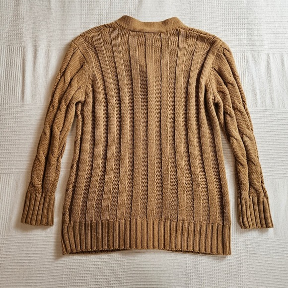 Camel Tan Cable Knit Cardigan Sweater Eclectic Grandpa Buttons Pockets Women M/L - Picture 2 of 9